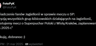 OŚWIADCZENIE kibiców Jagiellonii dot. SUPERPUCHARU POLSKI O.o